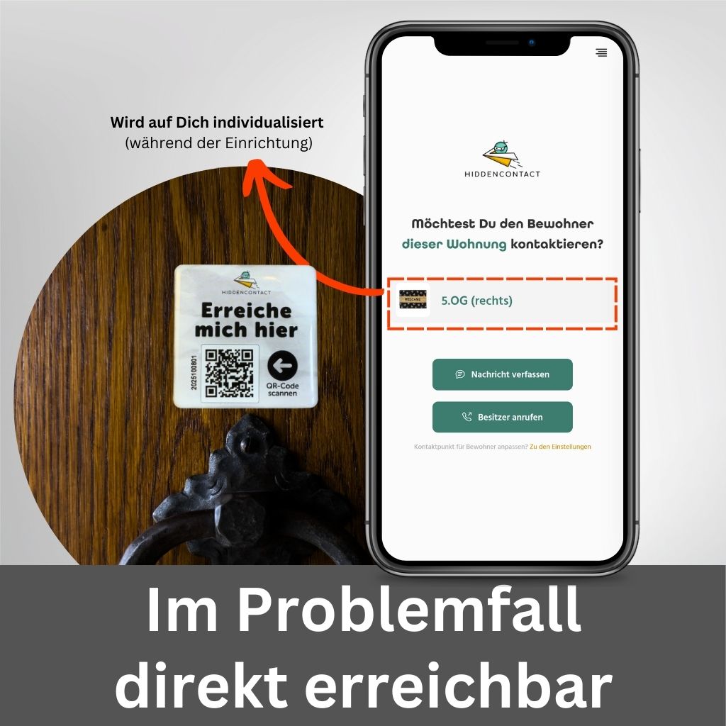Wohnungs-/ Garagen-/ Ferienhaus-Tag Kontaktpunkt mit QR