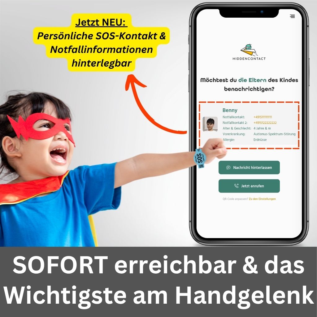 SOS Kontakt + Notfallinfo Armband für Kinder (3er Set)