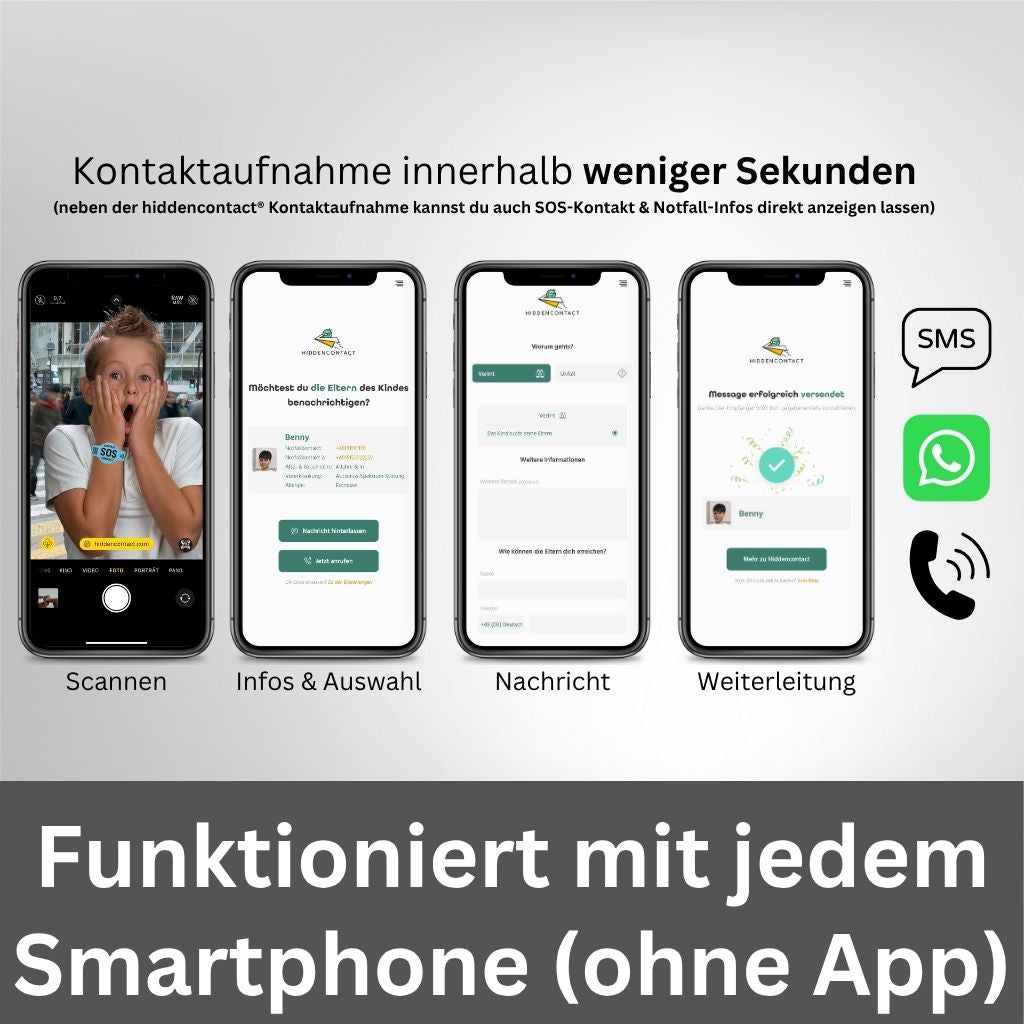 SOS Kontakt + Notfallinfo Armband für Kinder (3er Set)