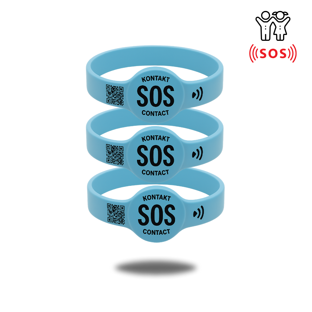 SOS Kontakt + Notfallinfo Armband für Kinder (3er Set)