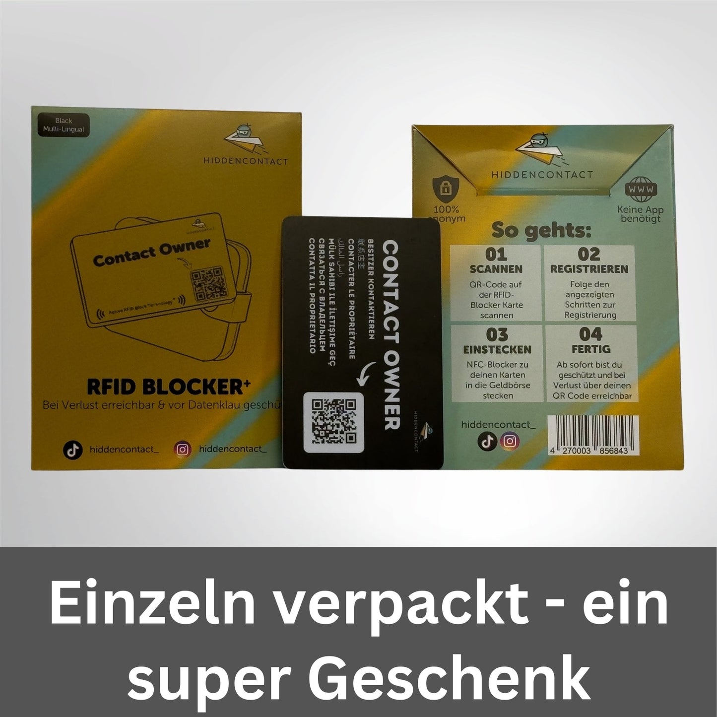 #Geldbeutel RFID - Blocker mit QR - hiddencontact