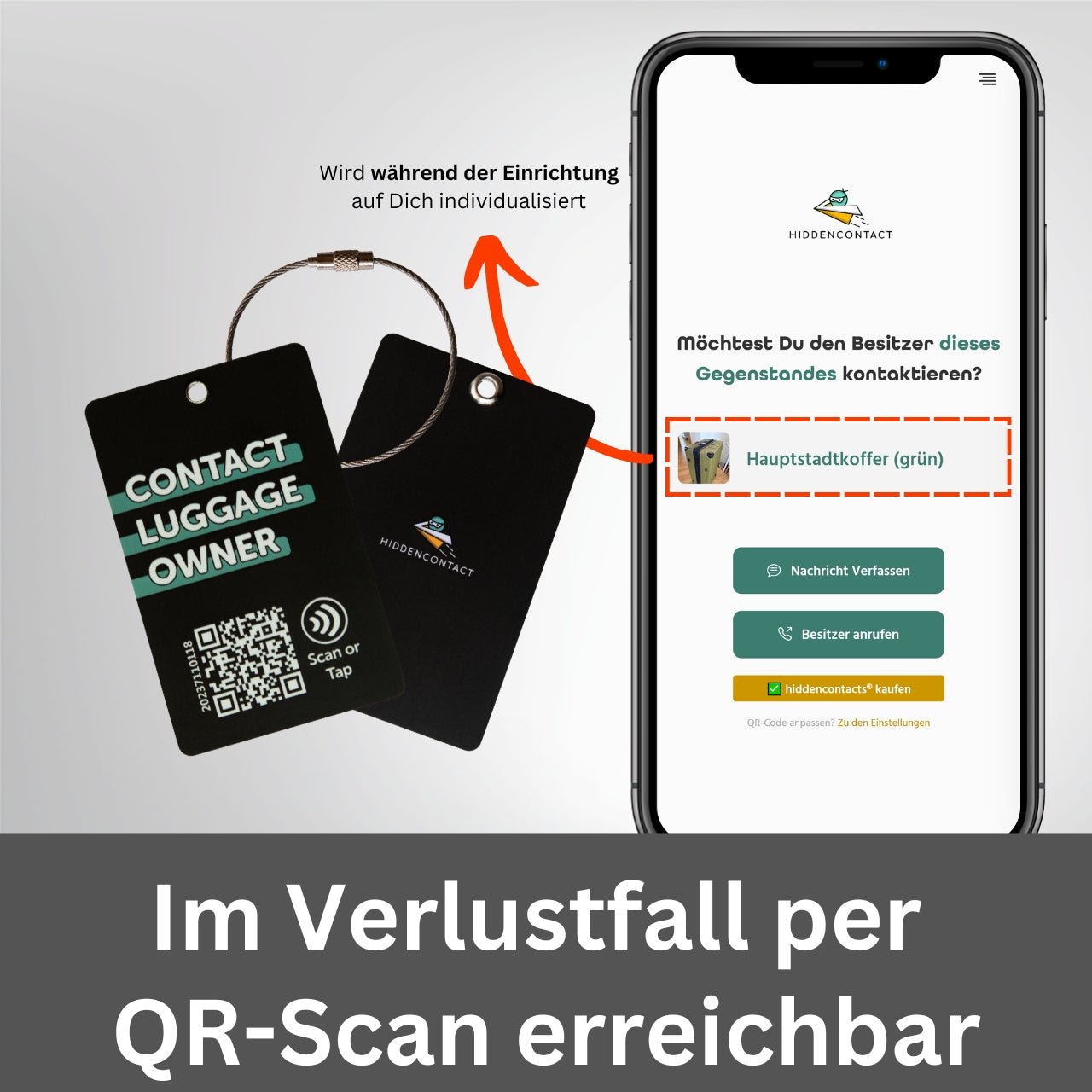 #Koffer - Tag mit QR und NFC (3er Set) - hiddencontact